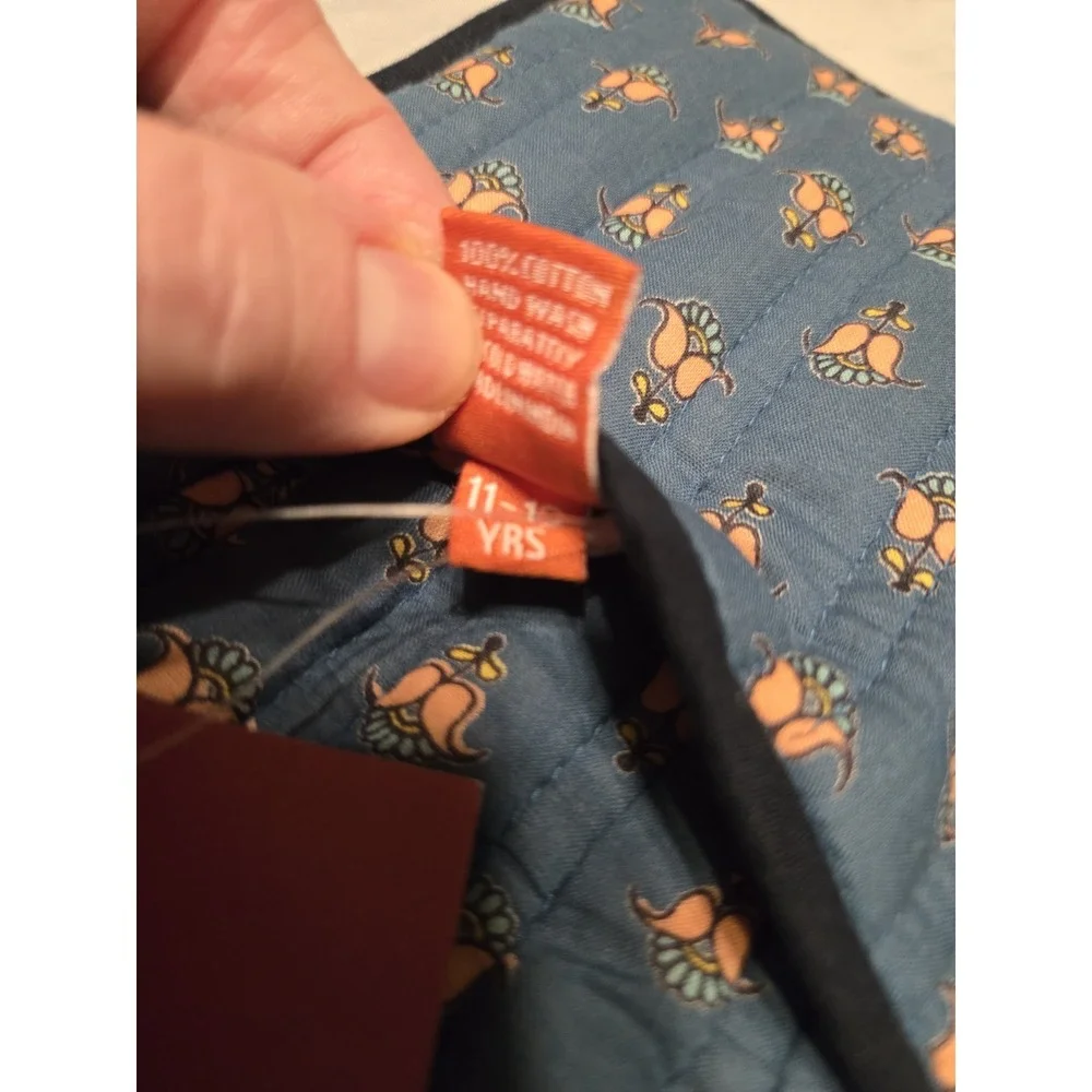 Ratan Jaipur Handmade Reversible Quilted Vest Cotton 11Y Blue Coral India Pocket